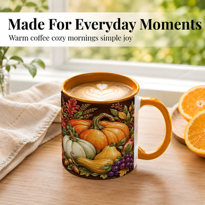 #pl[11oz|Orange] Glossy Fall Harvest Coffee Mug, Pumpkin Foliage Mug, Ceramic Cup