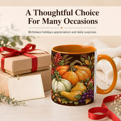 #pl[11oz|Orange] Glossy Fall Harvest Coffee Mug, Pumpkin Foliage Mug, Ceramic Cup