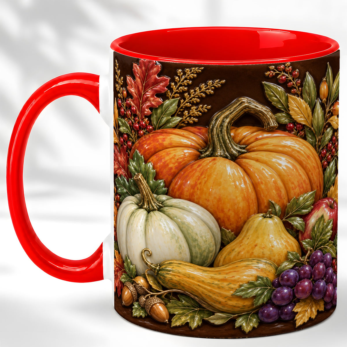 Glossy Fall Harvest Coffee Mug, Pumpkin Foliage Mug, Ceramic Cup