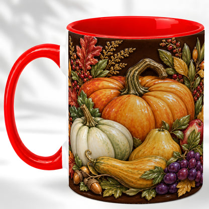 Glossy Fall Harvest Coffee Mug, Pumpkin Foliage Mug, Ceramic Cup