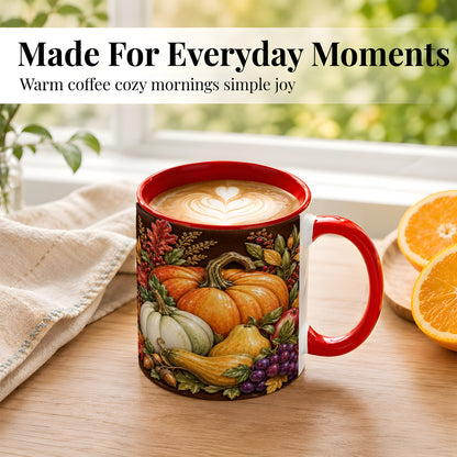 #pl[11oz|Red] Glossy Fall Harvest Coffee Mug, Pumpkin Foliage Mug, Ceramic Cup