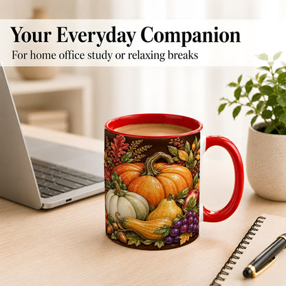 #pl[11oz|Red] Glossy Fall Harvest Coffee Mug, Pumpkin Foliage Mug, Ceramic Cup