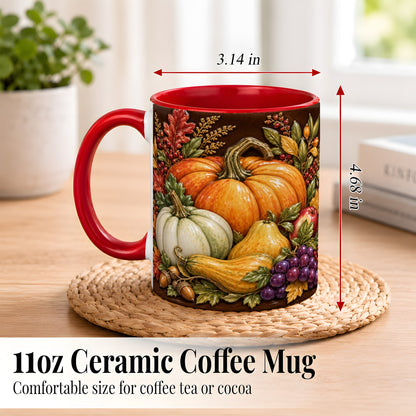 #pl[11oz|Red] Glossy Fall Harvest Coffee Mug, Pumpkin Foliage Mug, Ceramic Cup