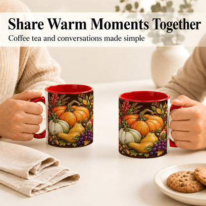 #pl[11oz|Red] Glossy Fall Harvest Coffee Mug, Pumpkin Foliage Mug, Ceramic Cup