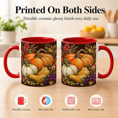 #pl[11oz|Red] Glossy Fall Harvest Coffee Mug, Pumpkin Foliage Mug, Ceramic Cup