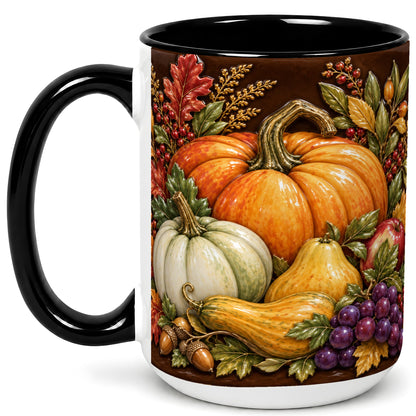 #pl[15oz|Black] Glossy Fall Harvest Coffee Mug, Pumpkin Foliage Mug, Ceramic Cup