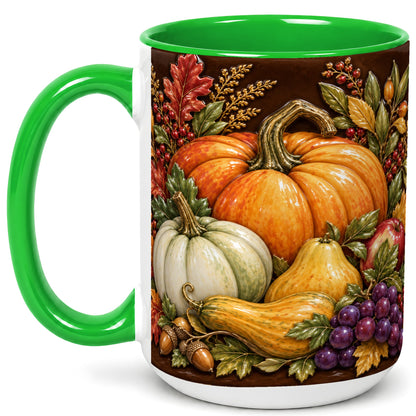 #pl[15oz|Green] Glossy Fall Harvest Coffee Mug, Pumpkin Foliage Mug, Ceramic Cup