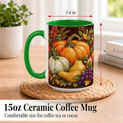 #pl[15oz|Green] Glossy Fall Harvest Coffee Mug, Pumpkin Foliage Mug, Ceramic Cup