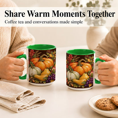 #pl[15oz|Green] Glossy Fall Harvest Coffee Mug, Pumpkin Foliage Mug, Ceramic Cup