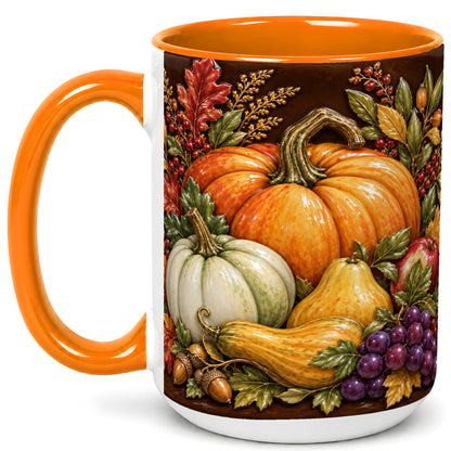 #pl[15oz|Orange] Glossy Fall Harvest Coffee Mug, Pumpkin Foliage Mug, Ceramic Cup