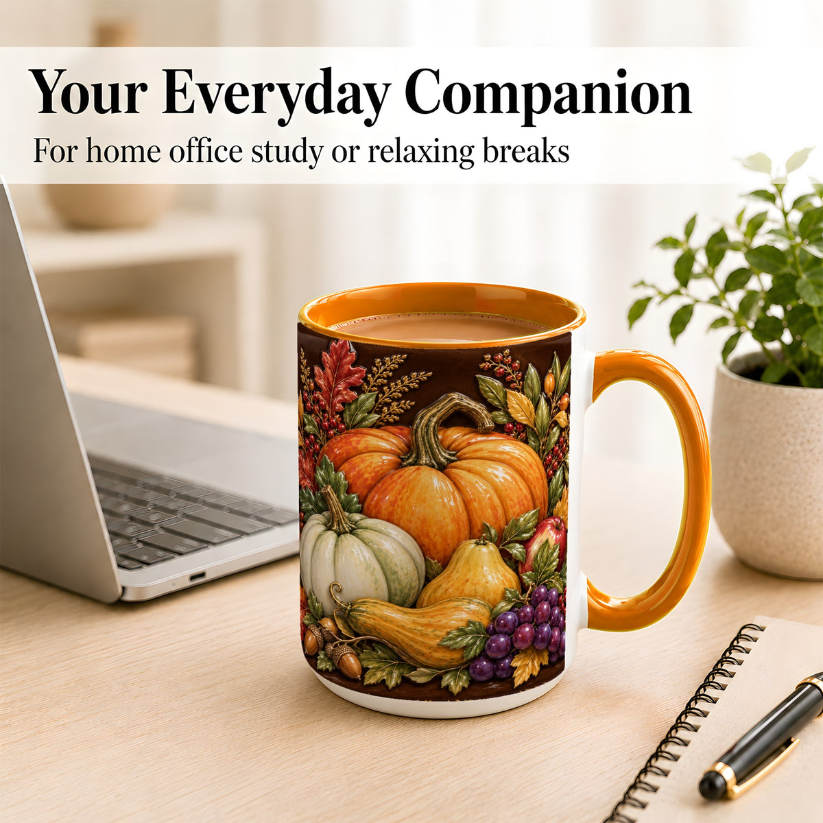 #pl[15oz|Orange] Glossy Fall Harvest Coffee Mug, Pumpkin Foliage Mug, Ceramic Cup