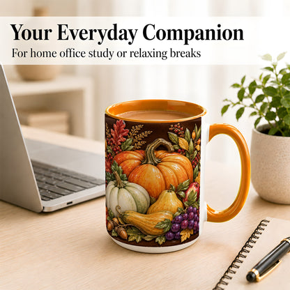 #pl[15oz|Orange] Glossy Fall Harvest Coffee Mug, Pumpkin Foliage Mug, Ceramic Cup