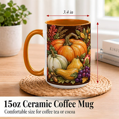 #pl[15oz|Orange] Glossy Fall Harvest Coffee Mug, Pumpkin Foliage Mug, Ceramic Cup
