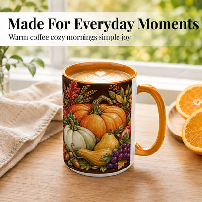#pl[15oz|Orange] Glossy Fall Harvest Coffee Mug, Pumpkin Foliage Mug, Ceramic Cup