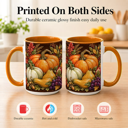 #pl[15oz|Orange] Glossy Fall Harvest Coffee Mug, Pumpkin Foliage Mug, Ceramic Cup