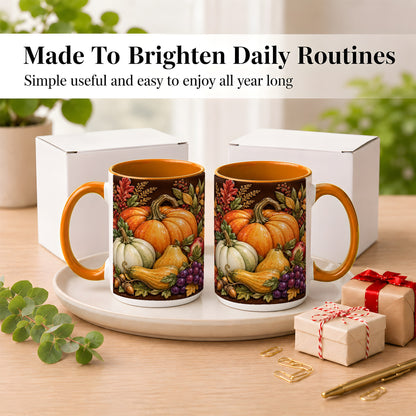 #pl[15oz|Orange] Glossy Fall Harvest Coffee Mug, Pumpkin Foliage Mug, Ceramic Cup