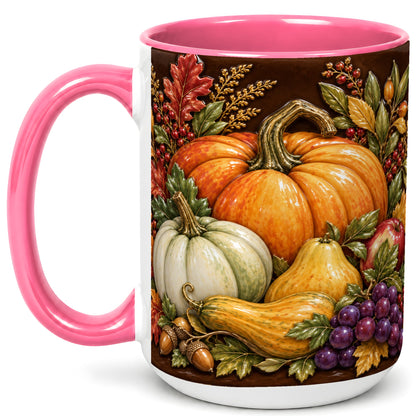#pl[15oz|Pink] Glossy Fall Harvest Coffee Mug, Pumpkin Foliage Mug, Ceramic Cup