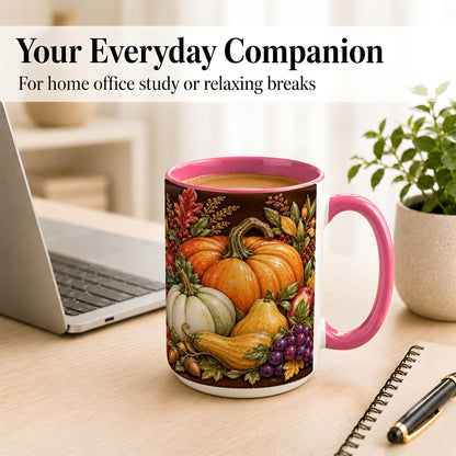 #pl[15oz|Pink] Glossy Fall Harvest Coffee Mug, Pumpkin Foliage Mug, Ceramic Cup