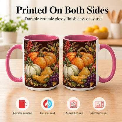 #pl[15oz|Pink] Glossy Fall Harvest Coffee Mug, Pumpkin Foliage Mug, Ceramic Cup