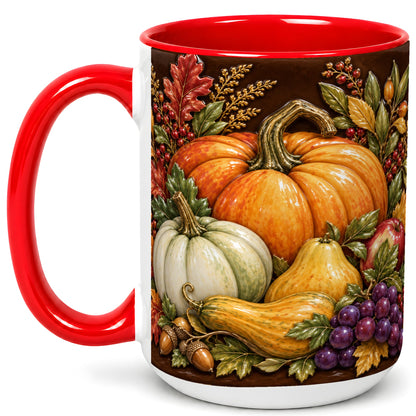 #pl[15oz|Red] Glossy Fall Harvest Coffee Mug, Pumpkin Foliage Mug, Ceramic Cup