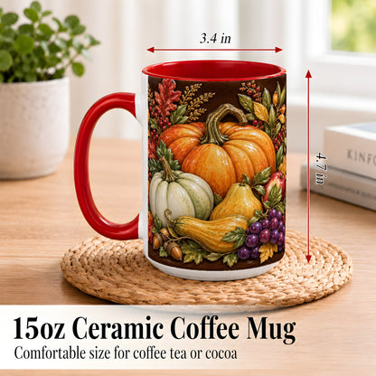 #pl[15oz|Red] Glossy Fall Harvest Coffee Mug, Pumpkin Foliage Mug, Ceramic Cup