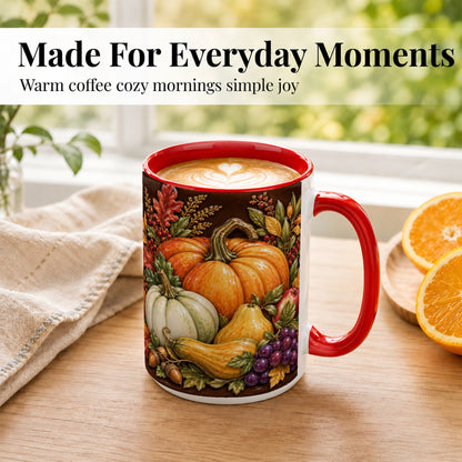#pl[15oz|Red] Glossy Fall Harvest Coffee Mug, Pumpkin Foliage Mug, Ceramic Cup