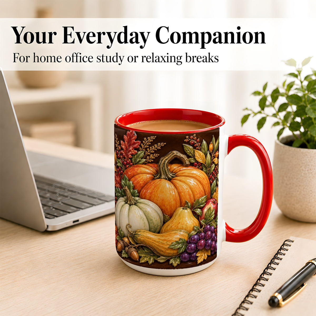 #pl[15oz|Red] Glossy Fall Harvest Coffee Mug, Pumpkin Foliage Mug, Ceramic Cup