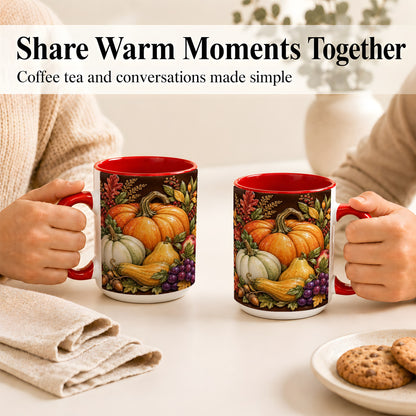 #pl[15oz|Red] Glossy Fall Harvest Coffee Mug, Pumpkin Foliage Mug, Ceramic Cup