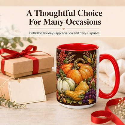 #pl[15oz|Red] Glossy Fall Harvest Coffee Mug, Pumpkin Foliage Mug, Ceramic Cup