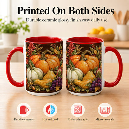 #pl[15oz|Red] Glossy Fall Harvest Coffee Mug, Pumpkin Foliage Mug, Ceramic Cup