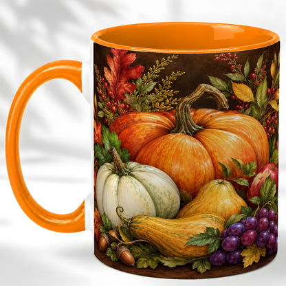 #pl[11oz|Orange] Rustic Autumn Harvest Coffee Mug, Pumpkin Foliage Mug, Ceramic Cup