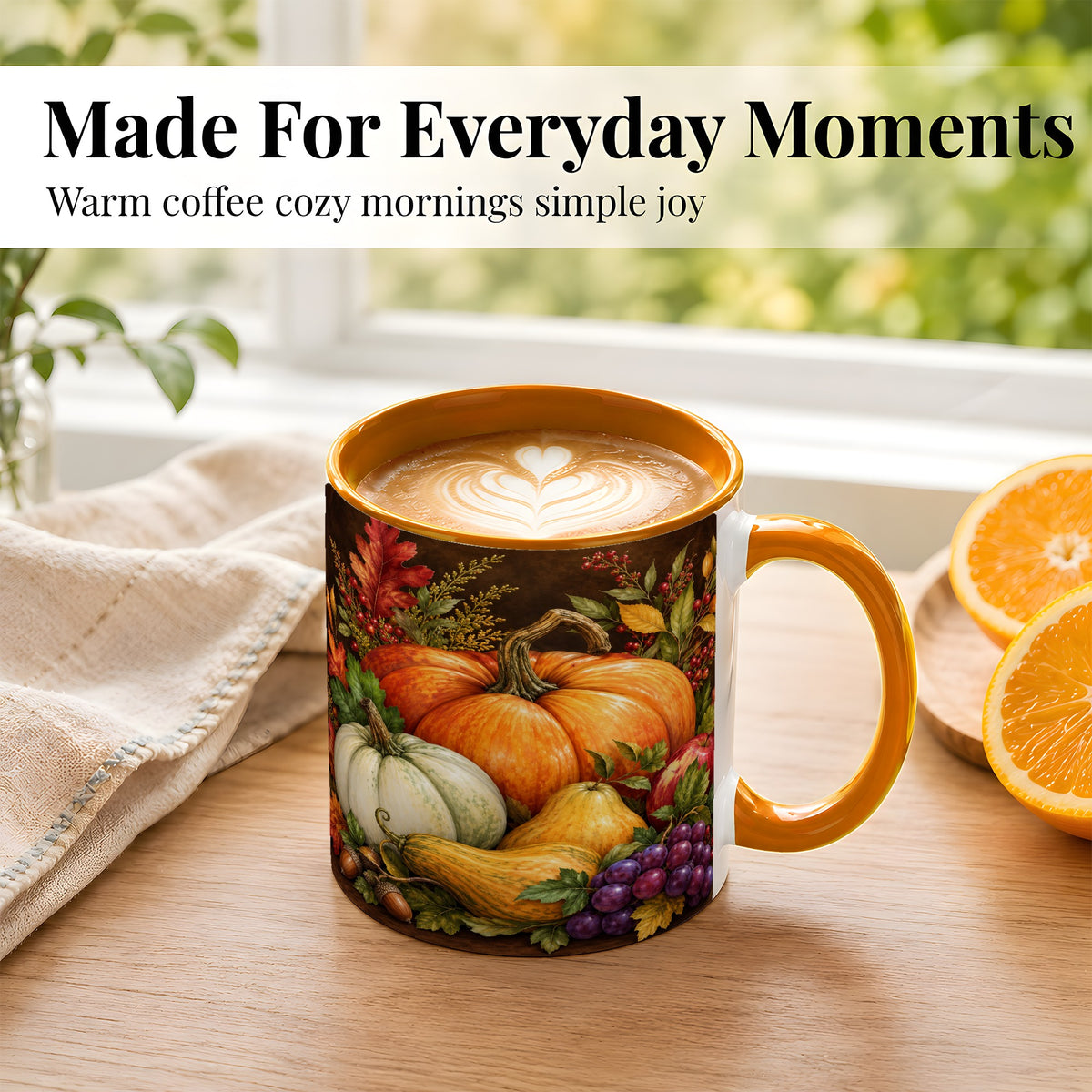 #pl[11oz|Orange] Rustic Autumn Harvest Coffee Mug, Pumpkin Foliage Mug, Ceramic Cup