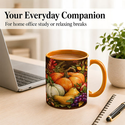 #pl[11oz|Orange] Rustic Autumn Harvest Coffee Mug, Pumpkin Foliage Mug, Ceramic Cup