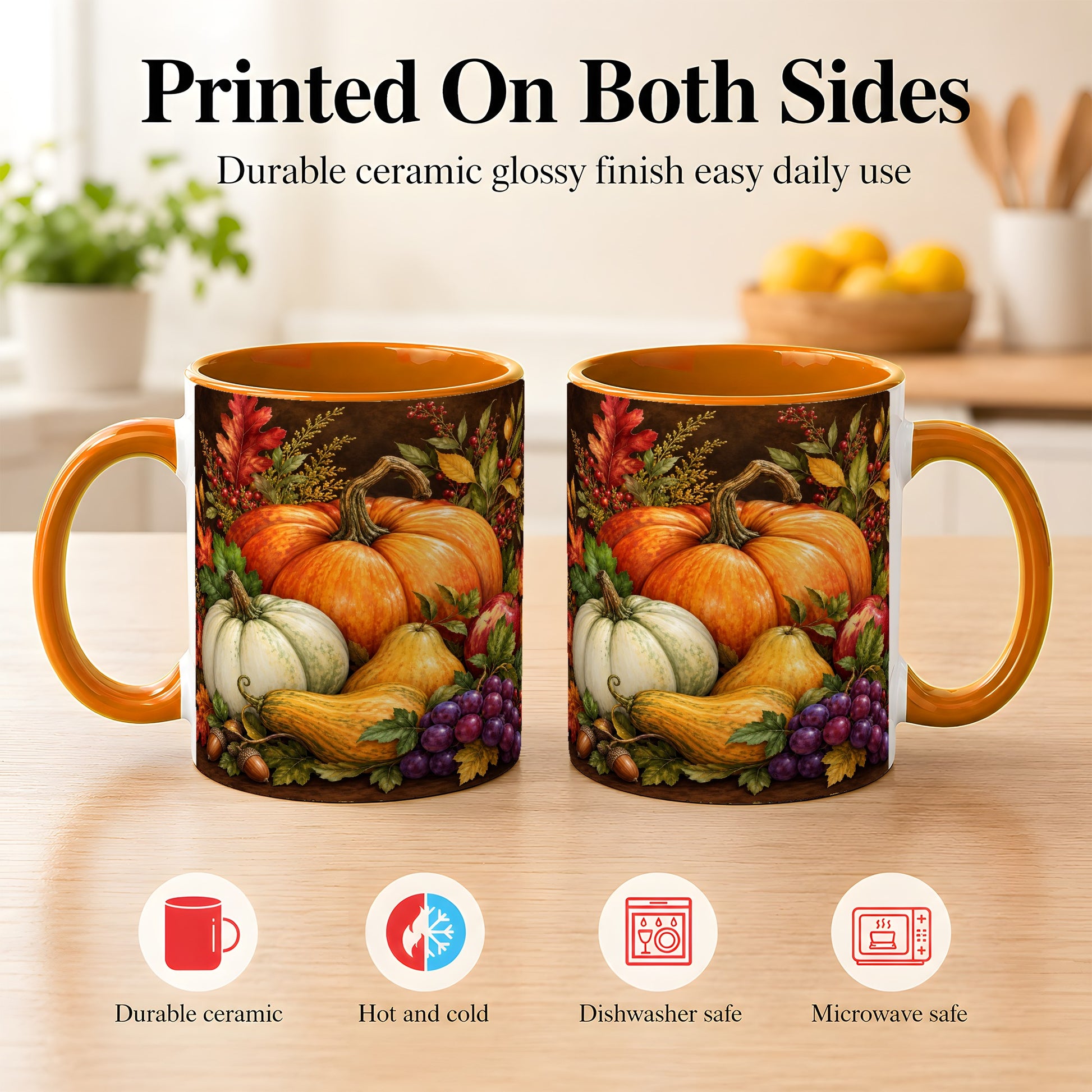 #pl[11oz|Orange] Rustic Autumn Harvest Coffee Mug, Pumpkin Foliage Mug, Ceramic Cup