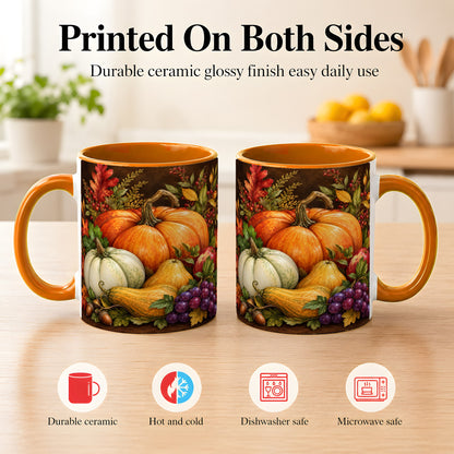 #pl[11oz|Orange] Rustic Autumn Harvest Coffee Mug, Pumpkin Foliage Mug, Ceramic Cup