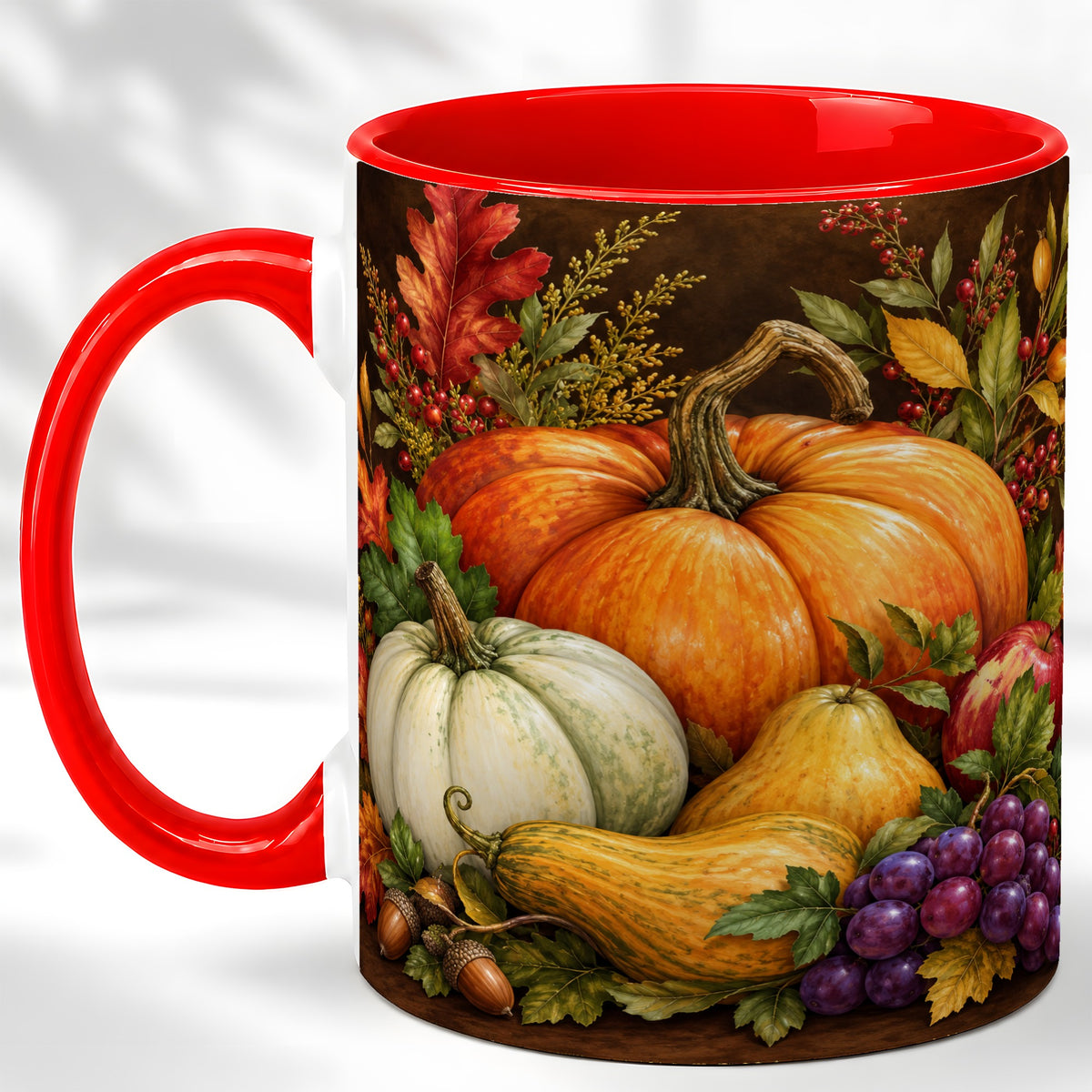 Rustic Autumn Harvest Coffee Mug, Pumpkin Foliage Mug, Ceramic Cup