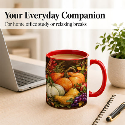 #pl[11oz|Red] Rustic Autumn Harvest Coffee Mug, Pumpkin Foliage Mug, Ceramic Cup