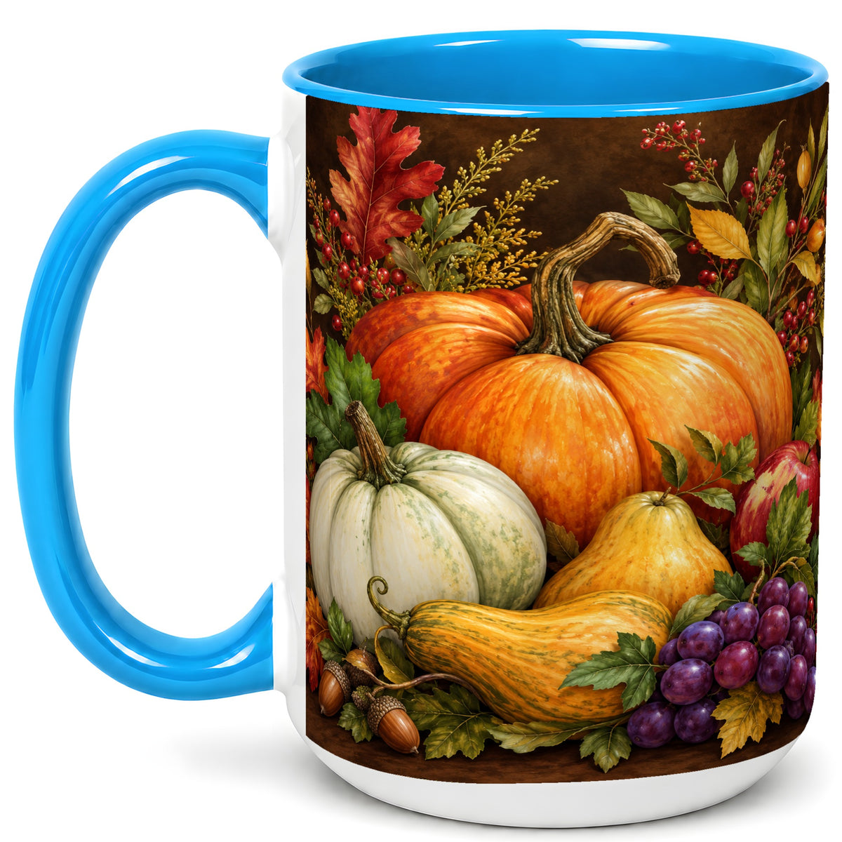 #pl[15oz|Blue] Rustic Autumn Harvest Coffee Mug, Pumpkin Foliage Mug, Ceramic Cup