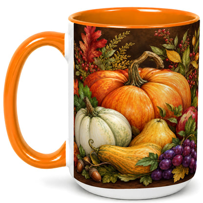 #pl[15oz|Orange] Rustic Autumn Harvest Coffee Mug, Pumpkin Foliage Mug, Ceramic Cup