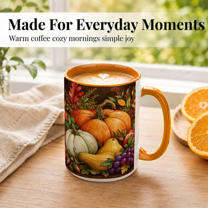 #pl[15oz|Orange] Rustic Autumn Harvest Coffee Mug, Pumpkin Foliage Mug, Ceramic Cup