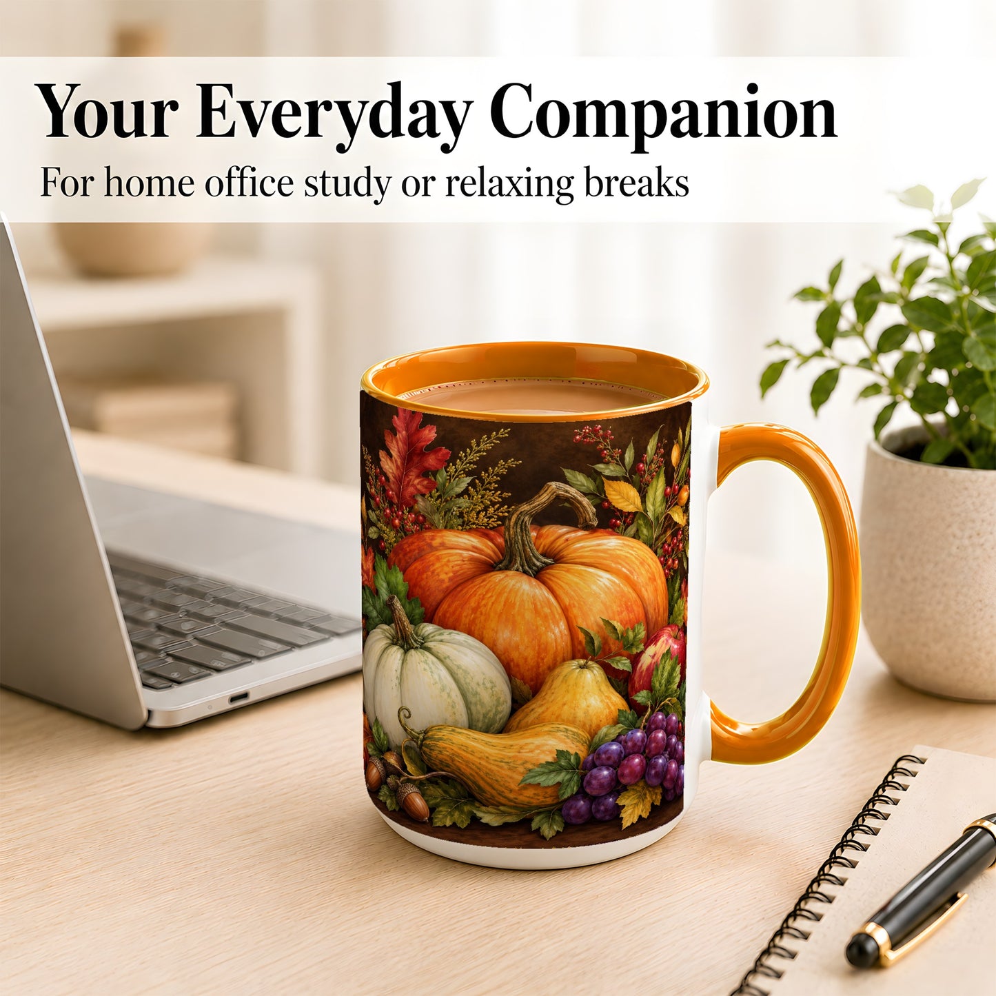 #pl[15oz|Orange] Rustic Autumn Harvest Coffee Mug, Pumpkin Foliage Mug, Ceramic Cup