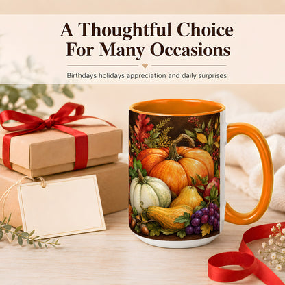 #pl[15oz|Orange] Rustic Autumn Harvest Coffee Mug, Pumpkin Foliage Mug, Ceramic Cup