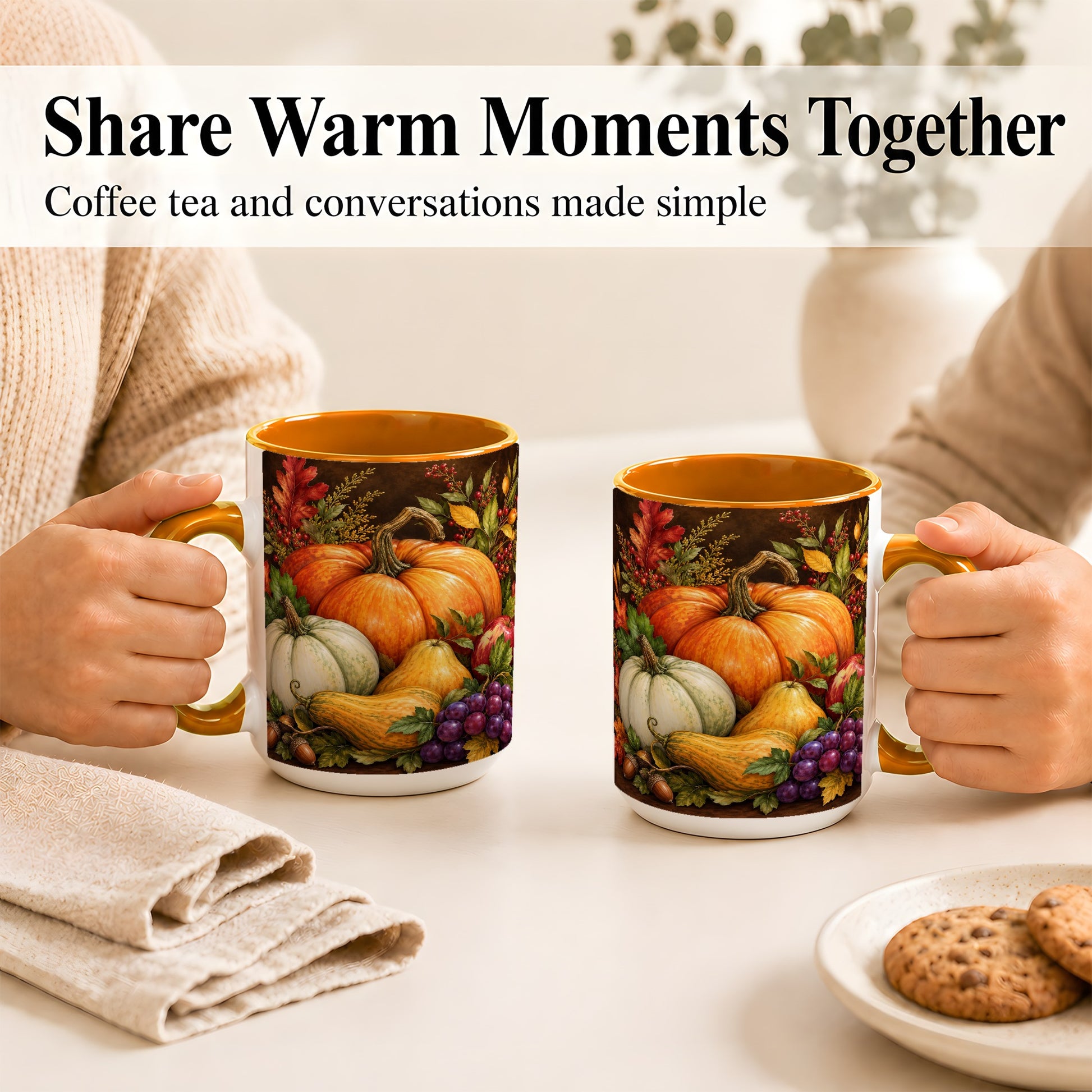 #pl[15oz|Orange] Rustic Autumn Harvest Coffee Mug, Pumpkin Foliage Mug, Ceramic Cup