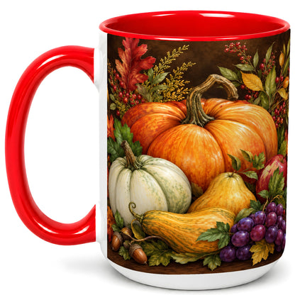 #pl[15oz|Red] Rustic Autumn Harvest Coffee Mug, Pumpkin Foliage Mug, Ceramic Cup