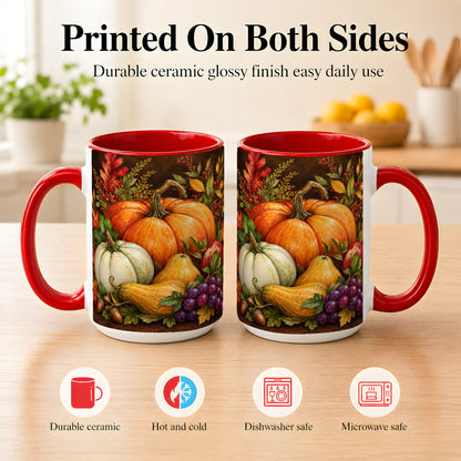 #pl[15oz|Red] Rustic Autumn Harvest Coffee Mug, Pumpkin Foliage Mug, Ceramic Cup
