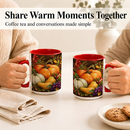 #pl[15oz|Red] Rustic Autumn Harvest Coffee Mug, Pumpkin Foliage Mug, Ceramic Cup