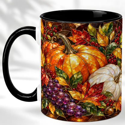 #pl[11oz|Black] Stained Glass Style Pumpkin Coffee Mug, Autumn Harvest Mug, Ceramic Cup