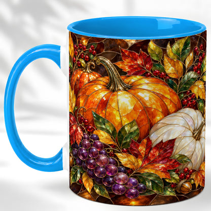 #pl[11oz|Blue] Stained Glass Style Pumpkin Coffee Mug, Autumn Harvest Mug, Ceramic Cup