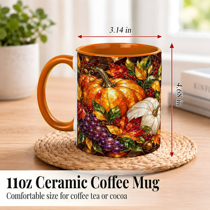 #pl[11oz|Orange] Stained Glass Style Pumpkin Coffee Mug, Autumn Harvest Mug, Ceramic Cup