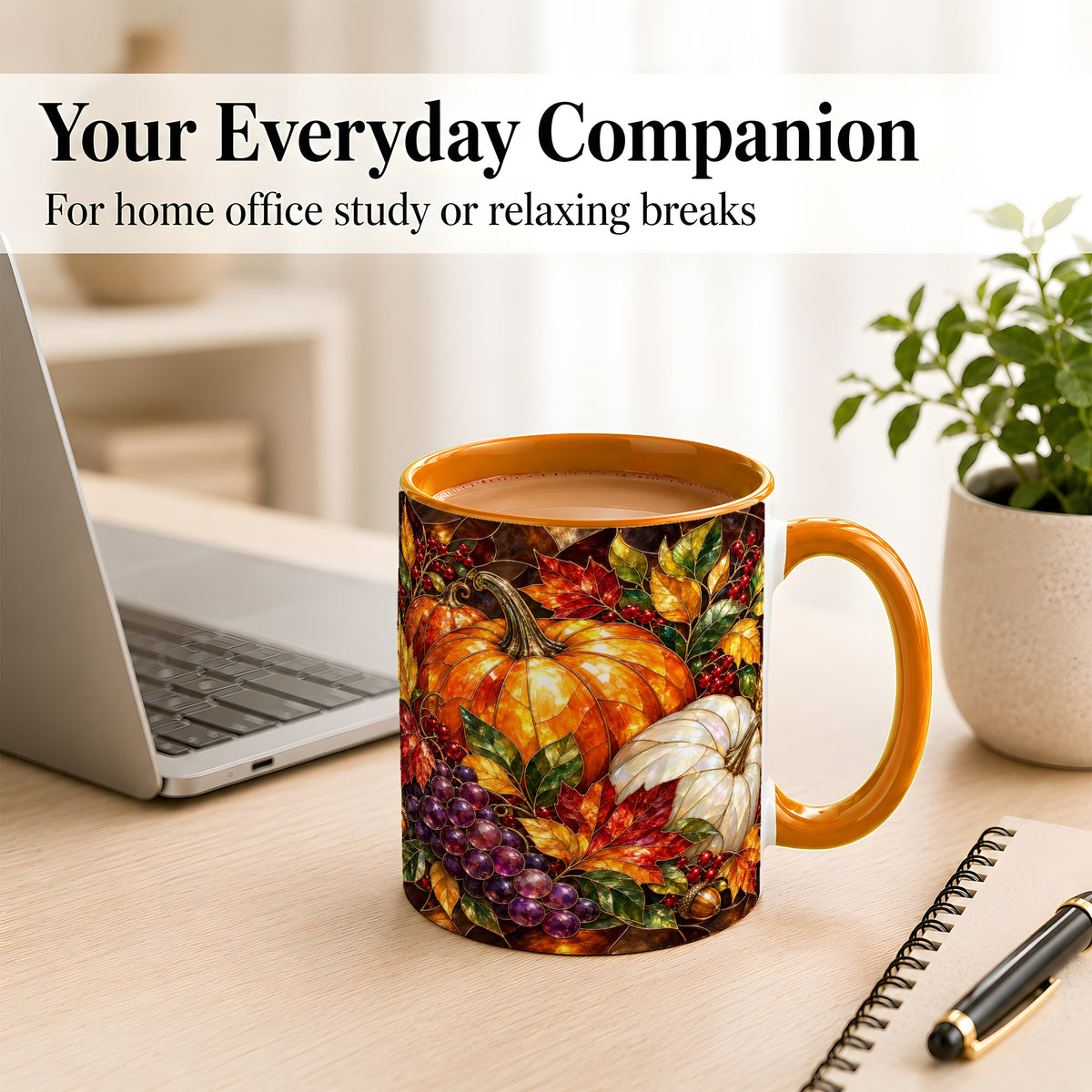 #pl[11oz|Orange] Stained Glass Style Pumpkin Coffee Mug, Autumn Harvest Mug, Ceramic Cup